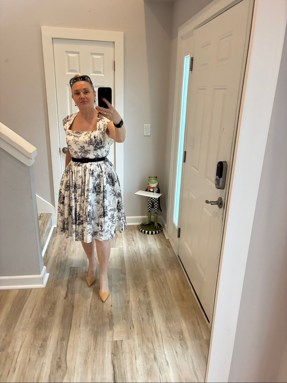 Bernie Dexter White and Black Toile Fit-and-Flare Dress